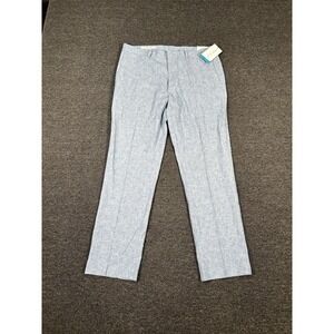 New Perry Ellis Dress Pants‎ Men's 34x30 Blue Slim Fit Linen Cotton Office